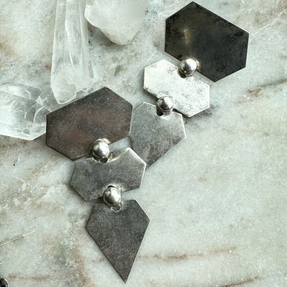 Vintage Jewelry - Vintage Silver Geometric Modernist Statement Drop Earrings